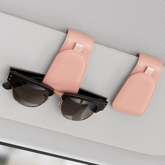 Picture of Sotfamily Sunglass Holder for Car, Suede Cloth Magnetic Sunglasses Clip for Car Visor, Glasses Holder Clip for Car, 2 Packs, Pink