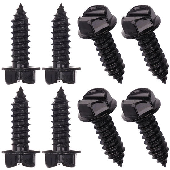 Picture of Generic Black Stainless Steel License Plate Screws - 8 Pcs | Rust-Proof Finish | Rustproof Bolts for Domestic Vehicles | Anti-Rattle Screws for Front & Rear Plates (Black)