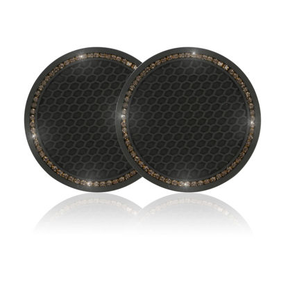 Picture of JUSTTOP 2 Pack Universal Auto Anti Slip Cup Holder Insert Coaster, Car Cup Holder Coaster, Bling Crystal Rhinestone Car Interior Accessories, Black - Grey