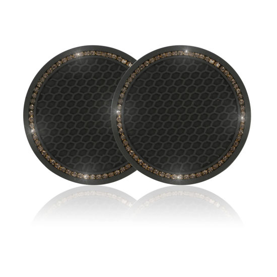 Picture of JUSTTOP 2 Pack Universal Auto Anti Slip Cup Holder Insert Coaster, Car Cup Holder Coaster, Bling Crystal Rhinestone Car Interior Accessories, Black - Grey