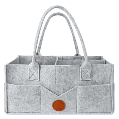 Picture of Maliton Diaper Caddy Organizer - Diaper Caddy for Baby Nursery Storage, Felt Diaper Organizer for Baby Stuff with Handle, 15" x 9" x 7" Portable Baby Basket Boy Girl Changing Table Organizer (Grey)