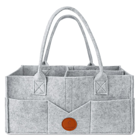 Picture of Maliton Diaper Caddy Organizer - Diaper Caddy for Baby Nursery Storage, Felt Diaper Organizer for Baby Stuff with Handle, 15" x 9" x 7" Portable Baby Basket Boy Girl Changing Table Organizer (Grey)