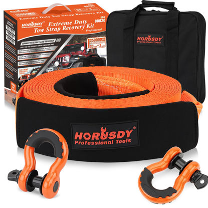 Picture of HORUSDY Nylon Heavy Duty Tow Strap Recovery Strap with Hooks 3" x 30Ft - 35,000 LBS Break Strength, 3/4 D Ring Shackles (2pcs), Recover Your Vehicle Stuck in Mud/Snow