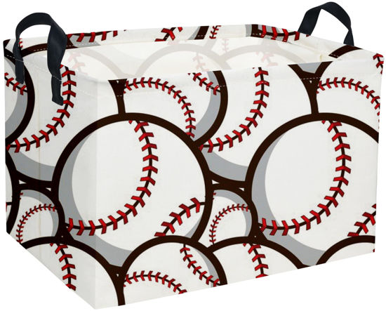 Picture of Essme Rectangular Baseball Basket, Kids Baskets,Boys Storage Basket, Kids Basket with Handles for Room Decor, Shelf Basket,Toy Organizer(Baseball Basket)
