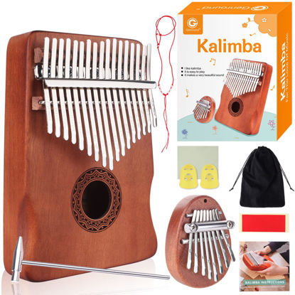 Picture of Genround Kalimba Thumb Piano & Finger Instrument Bundle, 17 Keys & 8 Keys Piano with Beginner's Study Instruction, Portable Thumb Piano for Kids and Adults, Includes Tuning Hammer