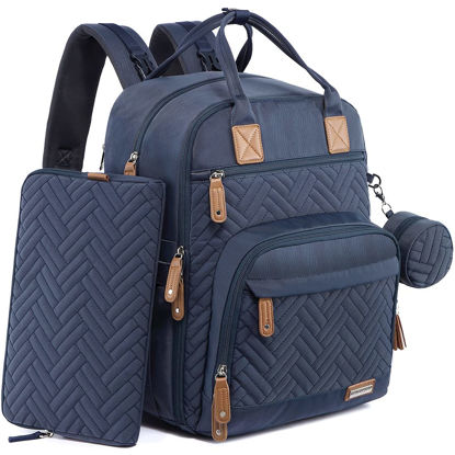 Picture of iniuniu Diaper Bag Backpack, 4 in 1 kit Large Unisex Baby Bags for Boys Girls, Waterproof Travel Back Pack with Diaper Pouch, Washable Changing Pad, Pacifier Case and Stroller Straps, Navy Blue