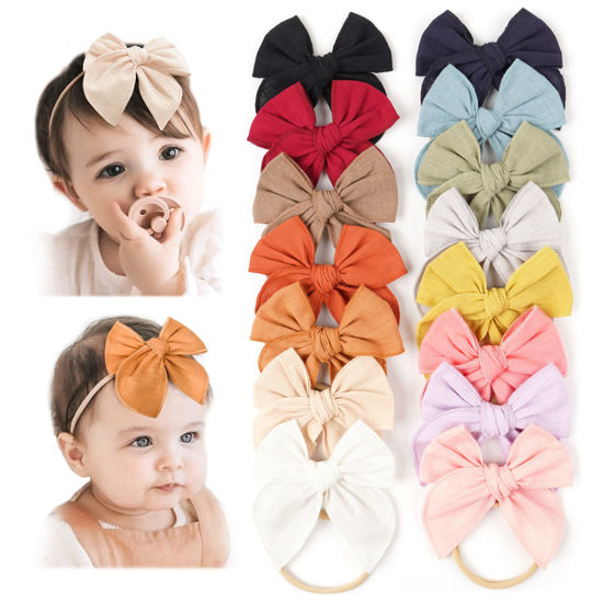 Picture of Niceye Pack of 12, Baby Girls Headbands Hair Bows Stretchy Nylon Hairbands for Newborn Infant Toddler Hair Accessories