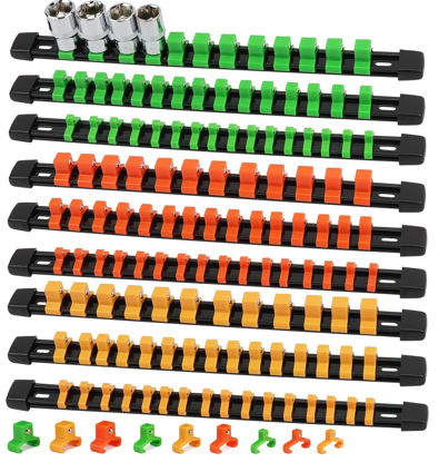 Picture of SWANLAKE Organizer Socket Holder, 9PCS 1/4-Inch x 48 Clips, 3/8-Inch x 45 Clips, 1/2-Inch x 36 Clips, Premium Quality Socket Clip Rail Holder