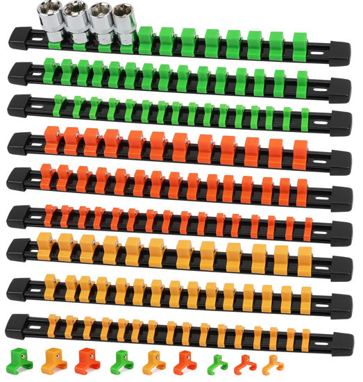 Picture of SWANLAKE Organizer Socket Holder, 9PCS 1/4-Inch x 48 Clips, 3/8-Inch x 45 Clips, 1/2-Inch x 36 Clips, Premium Quality Socket Clip Rail Holder
