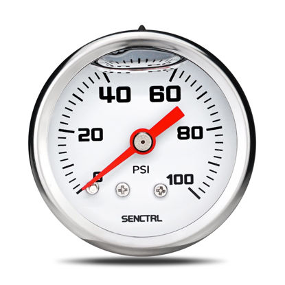 Picture of SENCTRL 0-100 Psi Fuel Pressure Gauge, 1-1/2" Dial Size, 1/8" NPT Back Mount, Glycerin Liquid Filled, Stainless Steel Case, Inline Low Pressure Gauge, for Water Oil Air Pressure Test