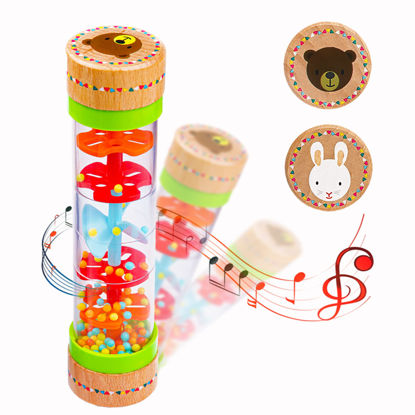 Picture of BIUWING Rainmaker Rain Sticks, Mini Wooden Musical Shake, Beaded Raindrops - Turn Over and Watch The Colorful Beads Flow Down The Tube as It Creates The Soothing Sound of Rain