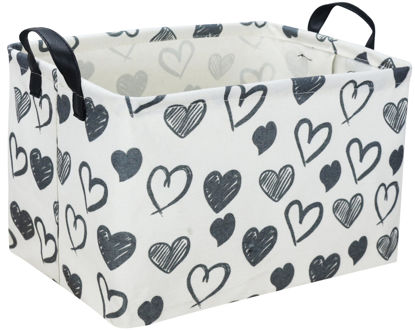 Picture of Sanjiaofen Rectangular Valentine's Day Basket,Heart Storage Basket Organizer.Cute Storage Bin with Handles. Kids Basket,Girls Room Decor,Toys Box,Books Basket, Gifts Basket Empty.(Black Heart)