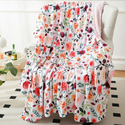 Picture of BORITAR Baby Blanket Super Soft Double Layer Minky with Dotted Backing, Receiving Blanket with Elegant Floral Multicolor Printed Blanket 50 x 60 Inch(125x150cm)
