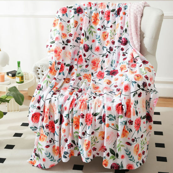 Picture of BORITAR Baby Blanket Super Soft Double Layer Minky with Dotted Backing, Receiving Blanket with Elegant Floral Multicolor Printed Blanket 50 x 60 Inch(125x150cm)
