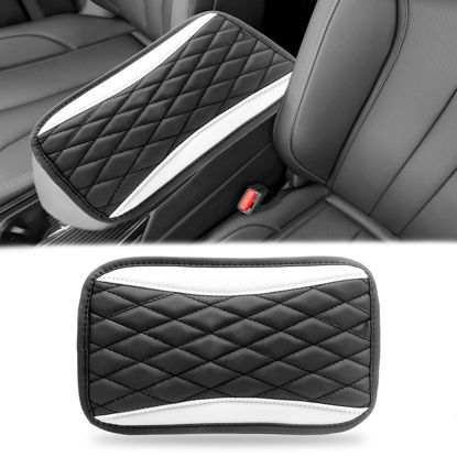 Picture of Car Center Console Cover, Universal Leather Waterproof Armrest Seat Box Cover Protector, Comfortable Car Decor Accessories Fit for Most Cars, Vehicles, SUVs-White