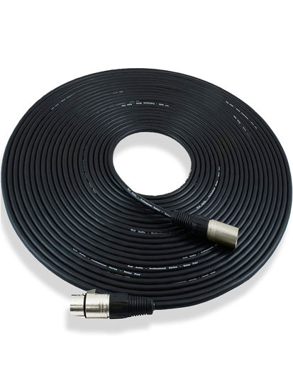 Picture of GLS Audio 50ft Mic Cable Patch Cords - XLR Male to XLR Female Black Microphone Cables - 50' Balanced Mike Snake Cord - Single