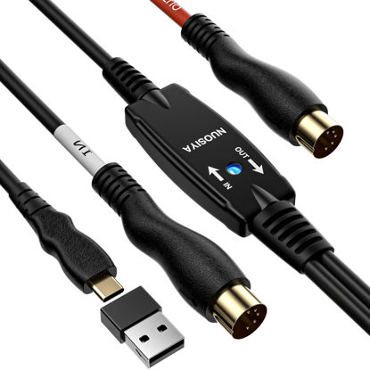 Picture of NUOSIYA MIDI Cable,MIDI to Type-C Interface Cable 4.5FT,MIDI Interface in-Out to Type-C Cord Adapter with Indicator for Piano Keyboard to PC Mac Laptop,Arranger Keyboard Tool
