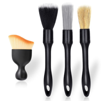 Picture of 4 PCS Car Detailing Brush Set for Cleaning Interior or Exterior, Boars Bristle Detailing Brushes, Dusting Cleaning Supplies, Tool for Emblem, Air Vents, Wheels, Leather Upholstery Seat