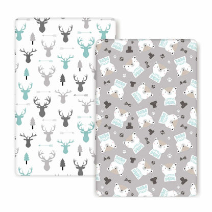 Picture of GRSSDER Stretchy Ultra Soft Jersey Knit Fitted Pack n Play Sheets 2 Pack, Playard Sheets for Baby Girls and Boys, Universal Fit for Pack N Plays Safe and Snug, Cute Bear and Deer
