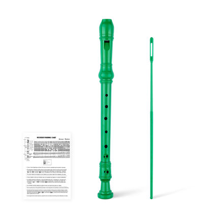 Picture of YONTY 8-Hole Soprano Descant Recorder Baroque Style Kids Music Flute with Cleaning Rod & Case Bag for School Student Home Entertainment - Green