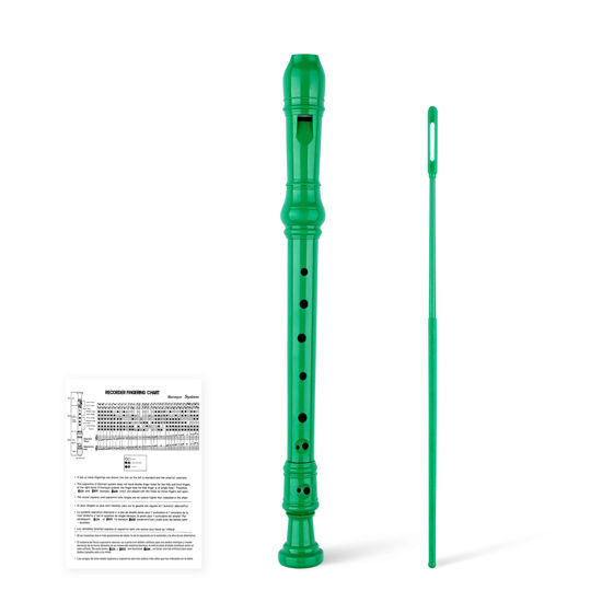 Picture of YONTY 8-Hole Soprano Descant Recorder Baroque Style Kids Music Flute with Cleaning Rod & Case Bag for School Student Home Entertainment - Green