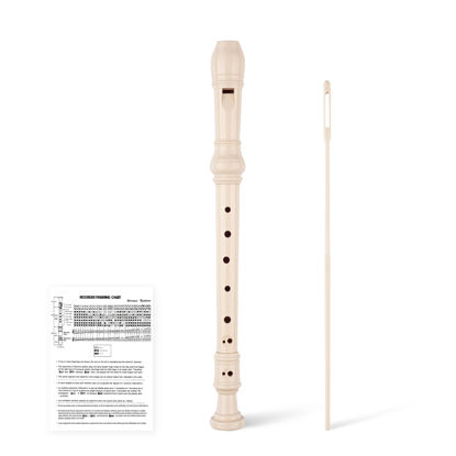 Picture of YONTY 8-Hole Soprano Descant Recorder Baroque Style Kids Music Flute with Cleaning Rod & Case Bag for School Student Home Entertainment - Beige