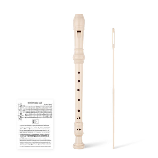 Picture of YONTY 8-Hole Soprano Descant Recorder Baroque Style Kids Music Flute with Cleaning Rod & Case Bag for School Student Home Entertainment - Beige