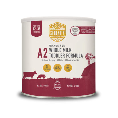 Picture of Serenity Kids 12+ Months Toddler Milk Formula Powder - Grass Fed Organic A2 Whole Milk - 12.7oz Can - Clean Label Project Purity Award Certified - 1 Count - Toddler Formula
