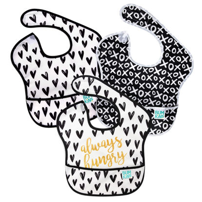 Picture of Bumkins Bibs for Girl or Boy, SuperBib Baby and Toddler for 6-24 Months, Essential Must Have for Eating, Feeding, Baby Led Weaning Supplies, Mess Saving Catch Food, Fabric 3-pk Hearts and XOXO