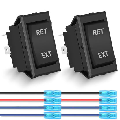 Picture of Nilight RET EXT Reverse Polarity Toggle Switch 2PCS On Off On DPDT 3 Position 12VDC Motor Control Power Jack Leveling Momentary DPDT 4Pin 20A Switch w/Jumper Wire for Tongue Trailer
