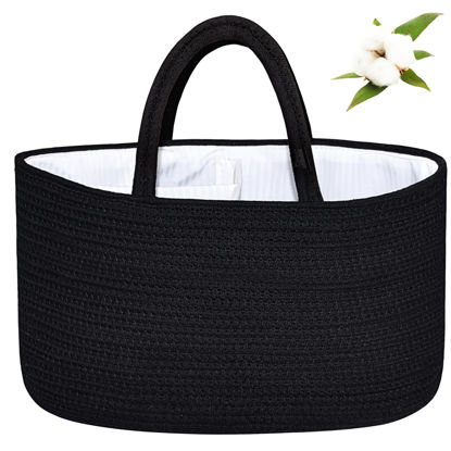 Picture of ABenkle Large Baby Diaper Caddy Baby Basket, Nursery Storage Bin and Car Organizer for Diapers and Baby Wipes, Changing Table Cotton Rope Diaper Storage Caddy Baby Gift Baskets