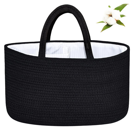 Picture of ABenkle Large Baby Diaper Caddy Baby Basket, Nursery Storage Bin and Car Organizer for Diapers and Baby Wipes, Changing Table Cotton Rope Diaper Storage Caddy Baby Gift Baskets