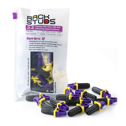 Picture of Rackstuds - P20 Rack Mount II - Rack Screws for Server Rack Rails 19" Square Punched Vertical Rails, Perfect Cage Nut Replacement, Rack Nuts, Rack Studs Rack Mount Screws - Purple 3.2mm/0.126" 20-Pack