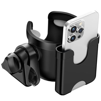 Picture of Guiseapue Stroller Cup Holder with Phone Holder, Stroller Accessories for Uppababy, Nuna, Doona, Bottle Holder for Wheelchair, Walker, Bike Cup Holder, Valentines Day Gifts for Her, Him, Kids, Mom