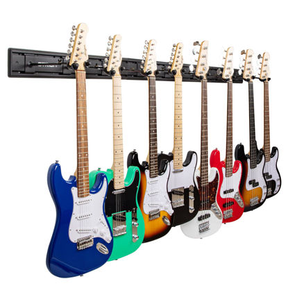 Picture of STRICH Guitar Wall Mount Hangers for Multiple Guitars, Holds 8 Guitars, Strong Aluminum Metal Guitar Stand Rack Bass Holder, Adjustable Instruments Display Set, SMH-08A
