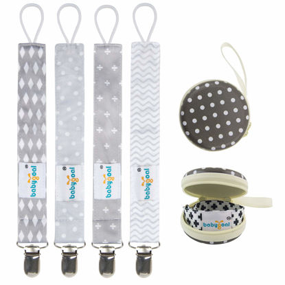 Picture of Babygoal Baby Pacifier Clips with Pacifier Case, 4 Pack Pacifer Holder for Girls and Boys Fits for All Pacifier Styles, Baby Toys and Baby Gift 4MP07-HZ