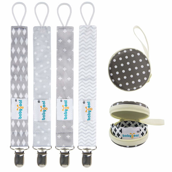 Picture of Babygoal Baby Pacifier Clips with Pacifier Case, 4 Pack Pacifer Holder for Girls and Boys Fits for All Pacifier Styles, Baby Toys and Baby Gift 4MP07-HZ