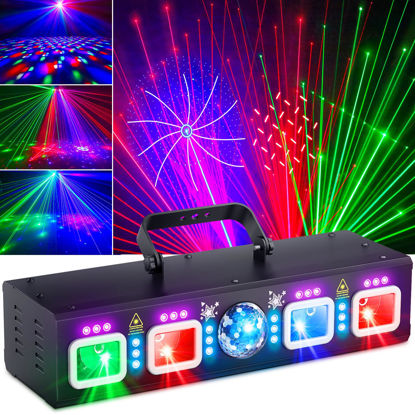 Picture of KeoBin DJ Lights for Parties, Pro 6 in 1 DMX & Sound Activated Laser Light Show Machine with Disco Ball Light, RGBW & UV Strobe Party Lights Indoor for Rave Club Dance Bar Gig DJ Lighting