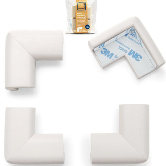 Picture of Roving Cove Corner Protector for Baby (4 Large Corners), Hefty-Fit Heavy-Duty Soft Rubber Foam Furniture Corner Bumper Guards, 3M Adhesive Pre-Taped, Oyster White (Off White)
