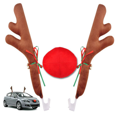 Picture of Angooni Christmas Reindeer Antlers & Nose for Car Auto Decoration, Cute Rudolph Reindeer Jingle Bell Added to Holiday Spirit(Large Size)