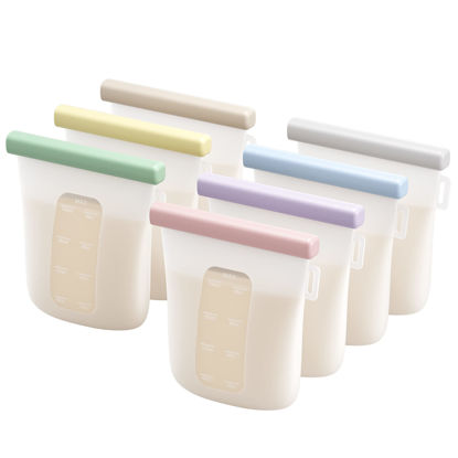 Picture of Nuliie 7 Pcs Silicone Breastmilk Storage Bags Reusable, 8oz/240ml Double Leak-Proof Breastmilk Freezer Bags, BPA Free Self-Standing Milk Bags for Breastfeeding, Baby Food Pouches