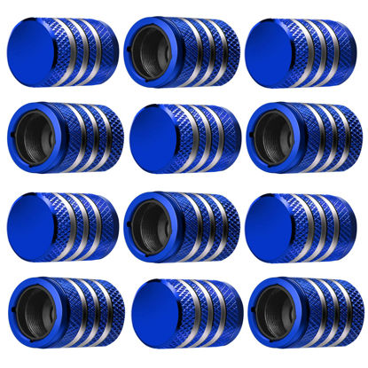 Picture of Tire Valve Stem Cap Cover - (12 Pack) Tire Air Caps Metal with Plastic Liner Corrosion Resistant Leak-Proof for Car Truck Motorcycle SUV and Bike Blue