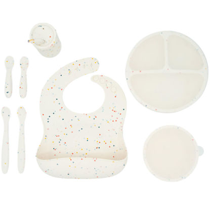 Picture of WeeSprout Baby Led Weaning Bundle, Silicone Suction Bowl, Spoons, Bib & Cup, Develops Self Feeding Skills, Dishwasher Safe (Confetti)