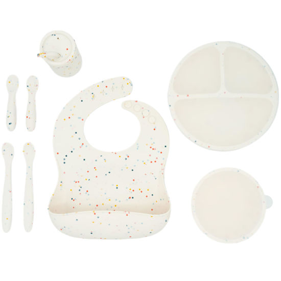 Picture of WeeSprout Baby Led Weaning Bundle, Silicone Suction Bowl, Spoons, Bib & Cup, Develops Self Feeding Skills, Dishwasher Safe (Confetti)