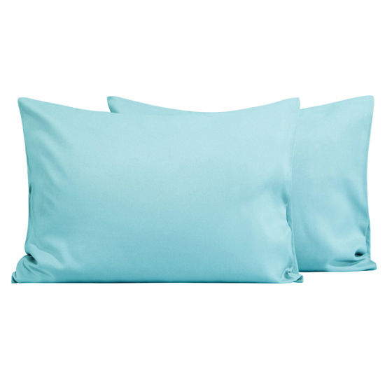 Picture of FLXXIE 2 Pack Microfiber Toddler Pillowcases, 14x20 Inches Fits Pillow Sized 12x16, 13x18 or 14x20, Soft and Cozy Small Travel Pillow Covers with Envelope Closure, Light Blue