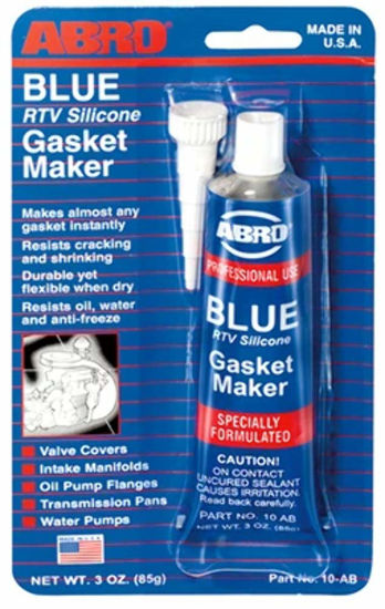 Picture of ABRO Blue RTV Silicone Sealant and Gasket Maker - Up to 500 Degree F Heat, High Temp Silicone Sealant/Head Gasket Sealant, 3 oz. Tube…