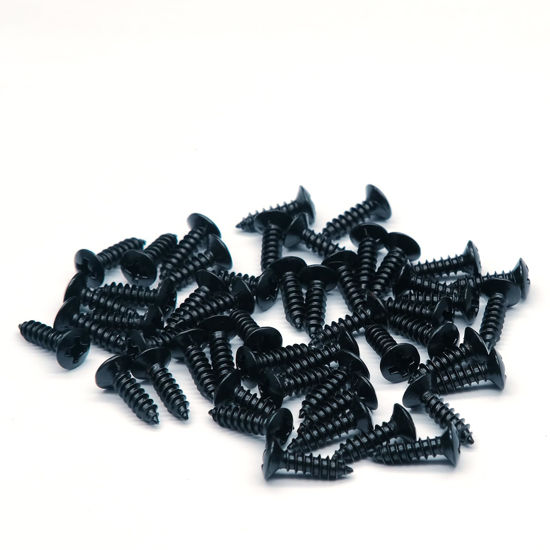 Picture of harpfeas 3MM Electric Guitar Bass Pickguard Screws Pick Guards Scratch Plate Mounting Screws for Fender Strat ST Tele TL Stratocaster Telecaster Gibson LP Les Paul SG Guitar Pack of 50 (Black)