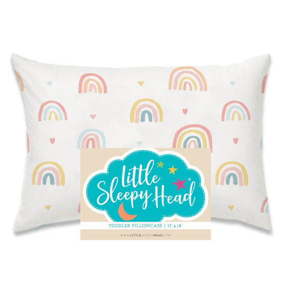 Picture of Little Sleepy Head Toddler Pillowcase, 100% Cotton & Hypoallergenic Pillow Case for Toddler Pillow, Snug Fit Envelope Pillowcase, 13x18 Pillowcase, Pilllow Sold Separately (Rainbows)