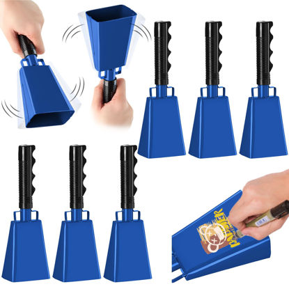 Picture of 6 Pack Cowbells DIY Noise Makers 8 Inch Cow Bell with Handles, Cheering Bells for Sporting Event, Cheering Noise Makers for Football Games, Concert, School Graduation, Party (8", Blue)