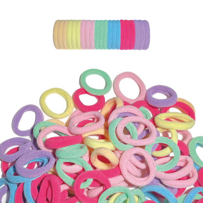 Picture of SRIVIJA 100PCS Mini Hair Accessories - Soft and Seamless Elastic Ponytail Holders for Babies, Toddlers, and Girls (candycolor)